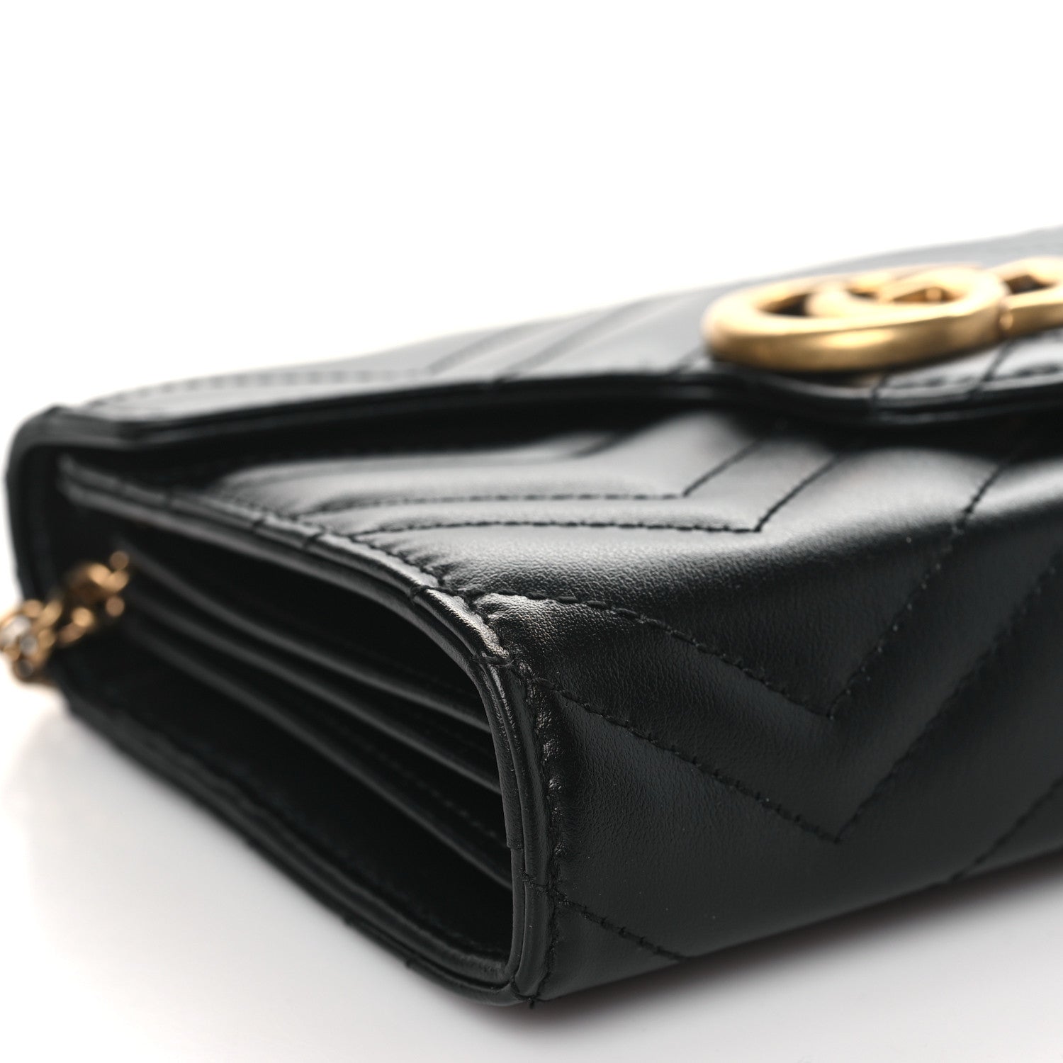 Gucci Calfskin Matelasse GG Marmont Chain Wallet Black 9 of 11