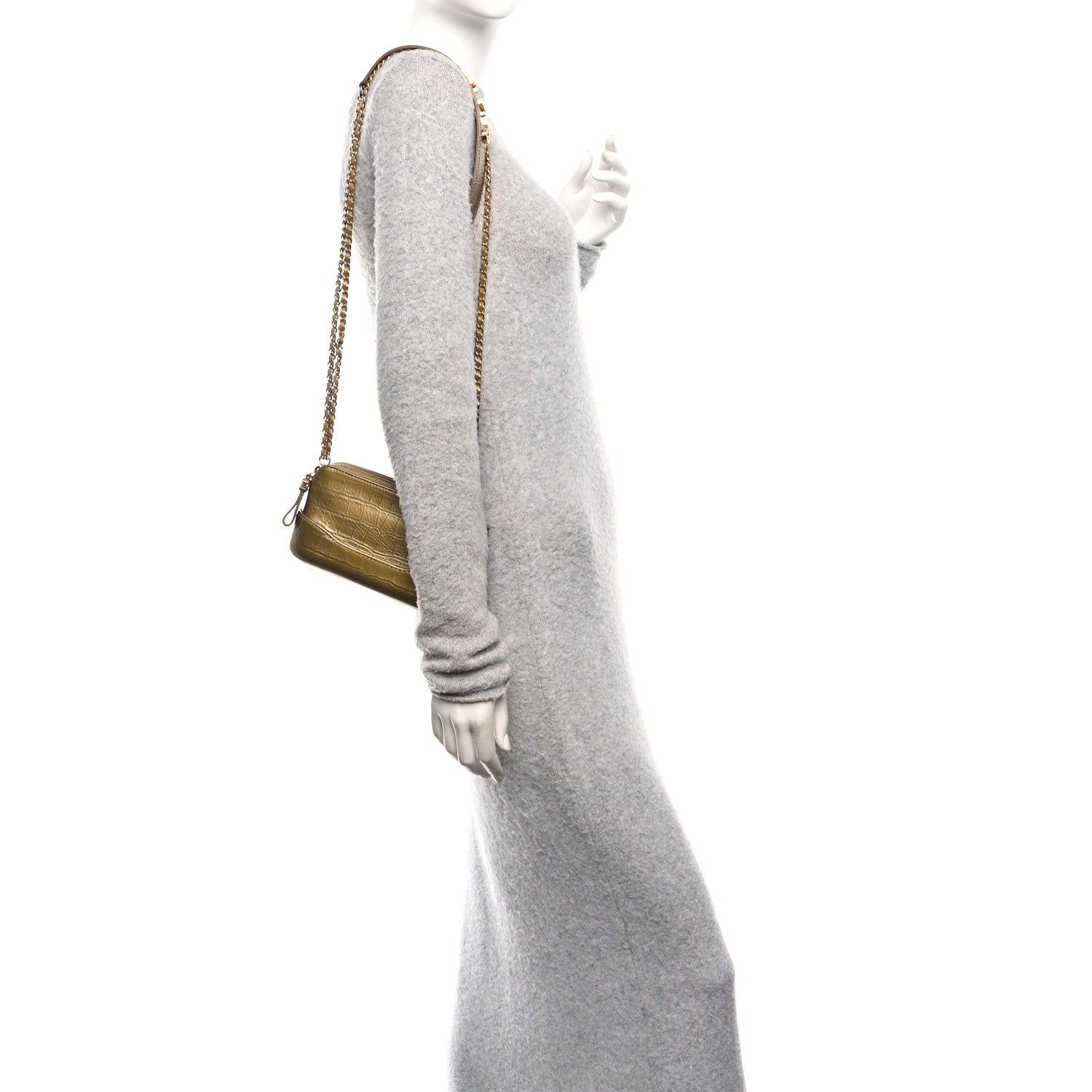 Chanel Metallic Calfskin Crocodile Embossed Small Gabrielle Clutch With Chain  Gold 1852655  FASHIONPHILE