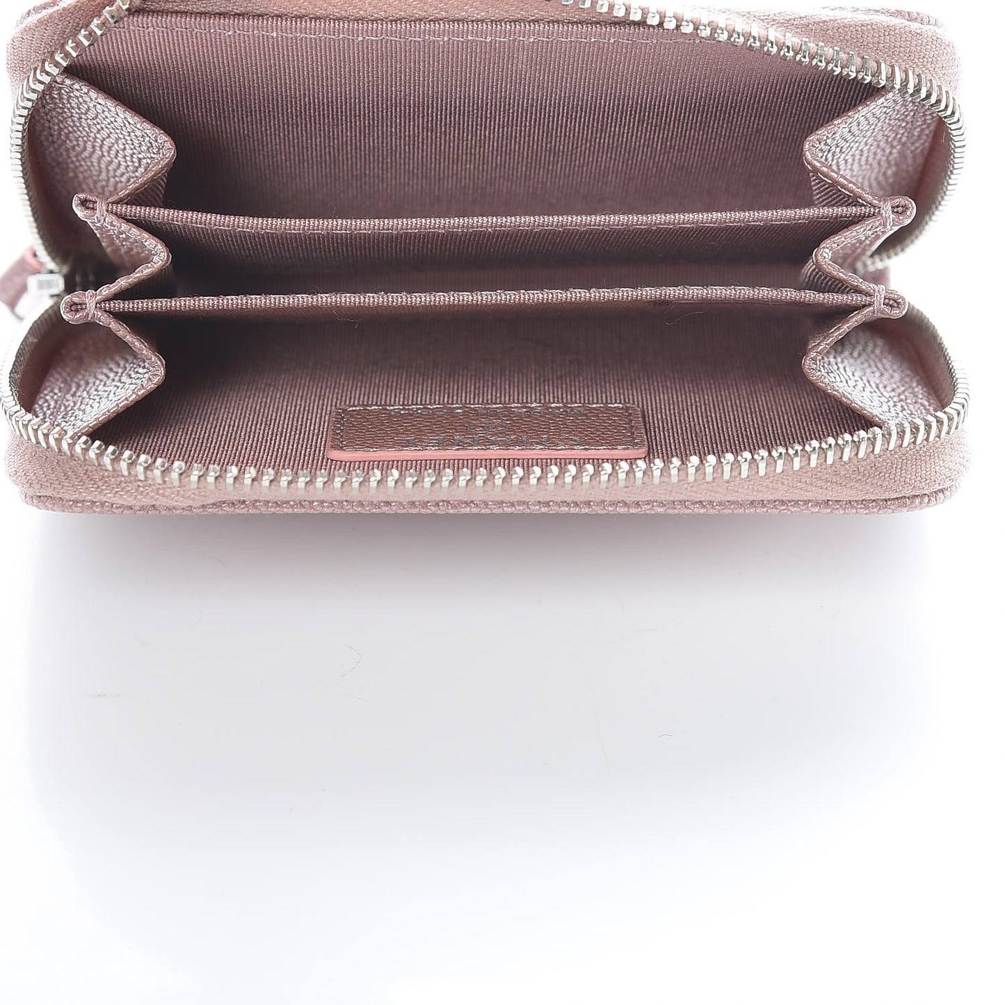 Metallic Caviar Chevron Quilted Vintage Mademoiselle Zip Coin Purse Pink