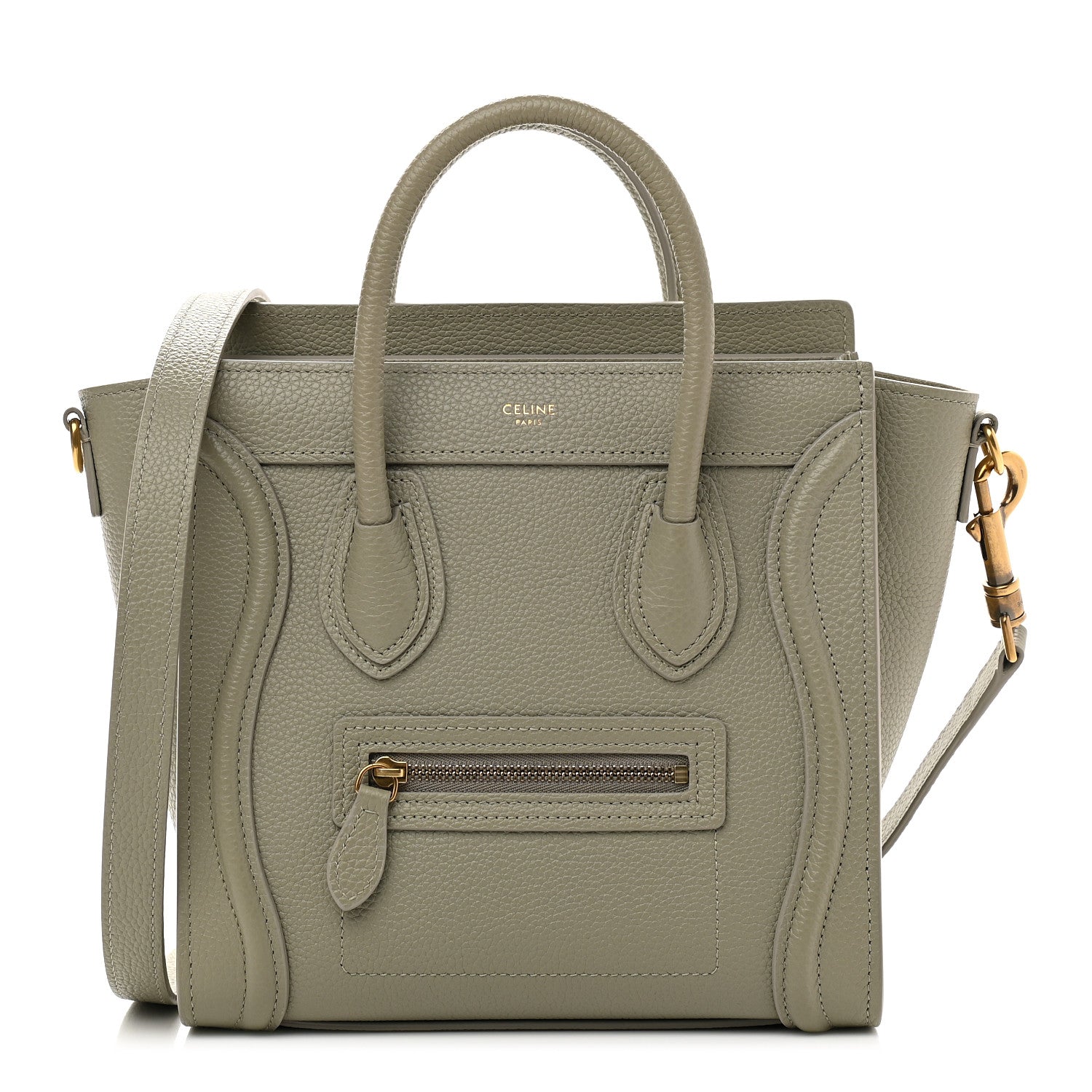 Celine Drummed Calfskin Nano Luggage Army Green 1 of 10