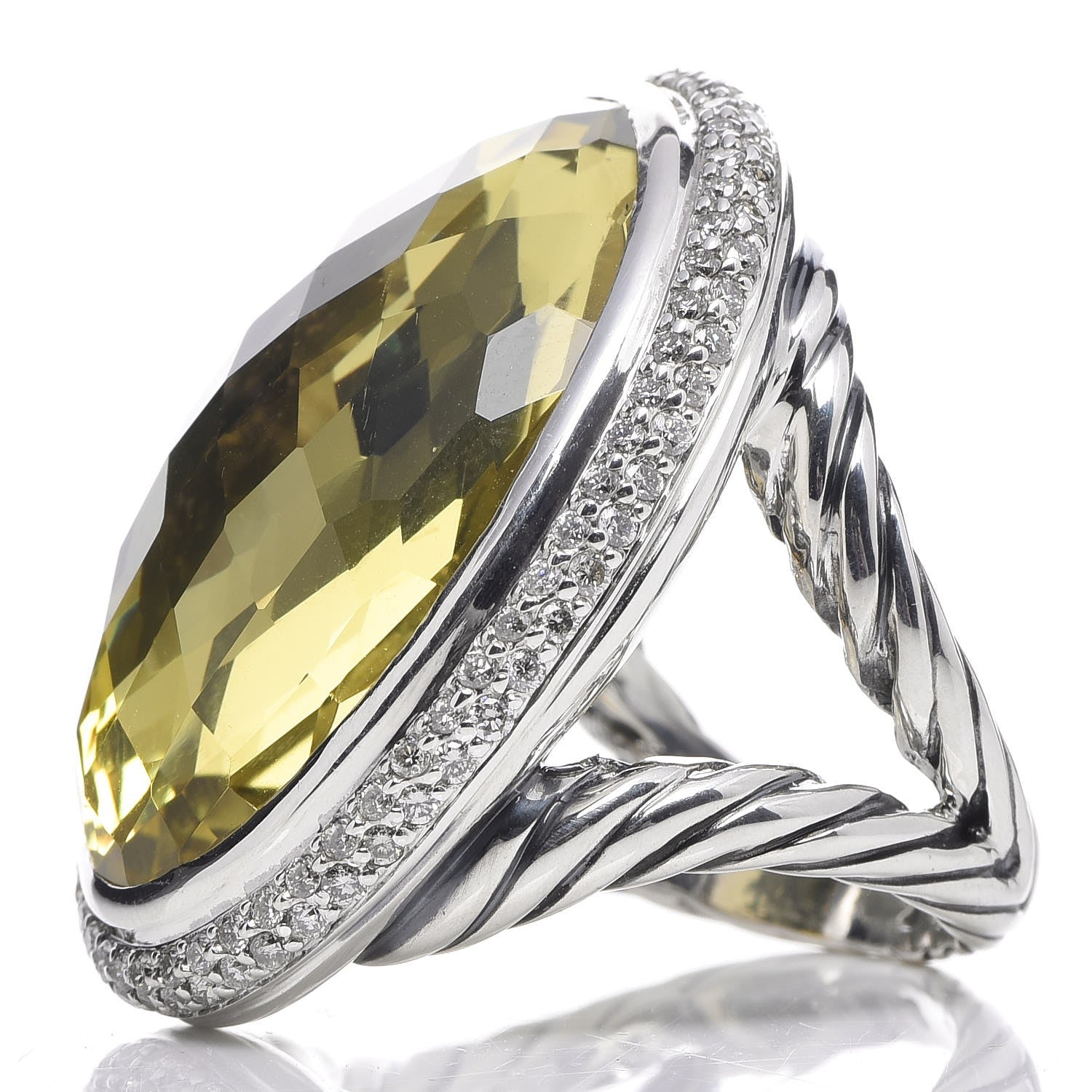 David Yurman Sterling Silver Diamond Lemon Quartz 21mm Signature Oval Ring 53 6.5 3 of 5