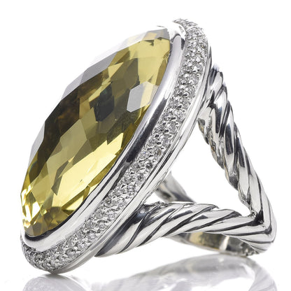 David Yurman Sterling Silver Diamond Lemon Quartz 21mm Signature Oval Ring 53 6.5 3 of 5