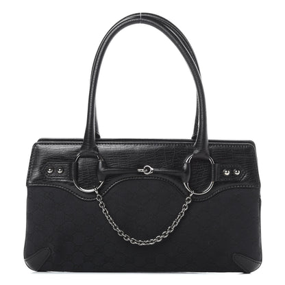 Gucci Monogram Horsebit Chain Shoulder Bag Black 2 of 13