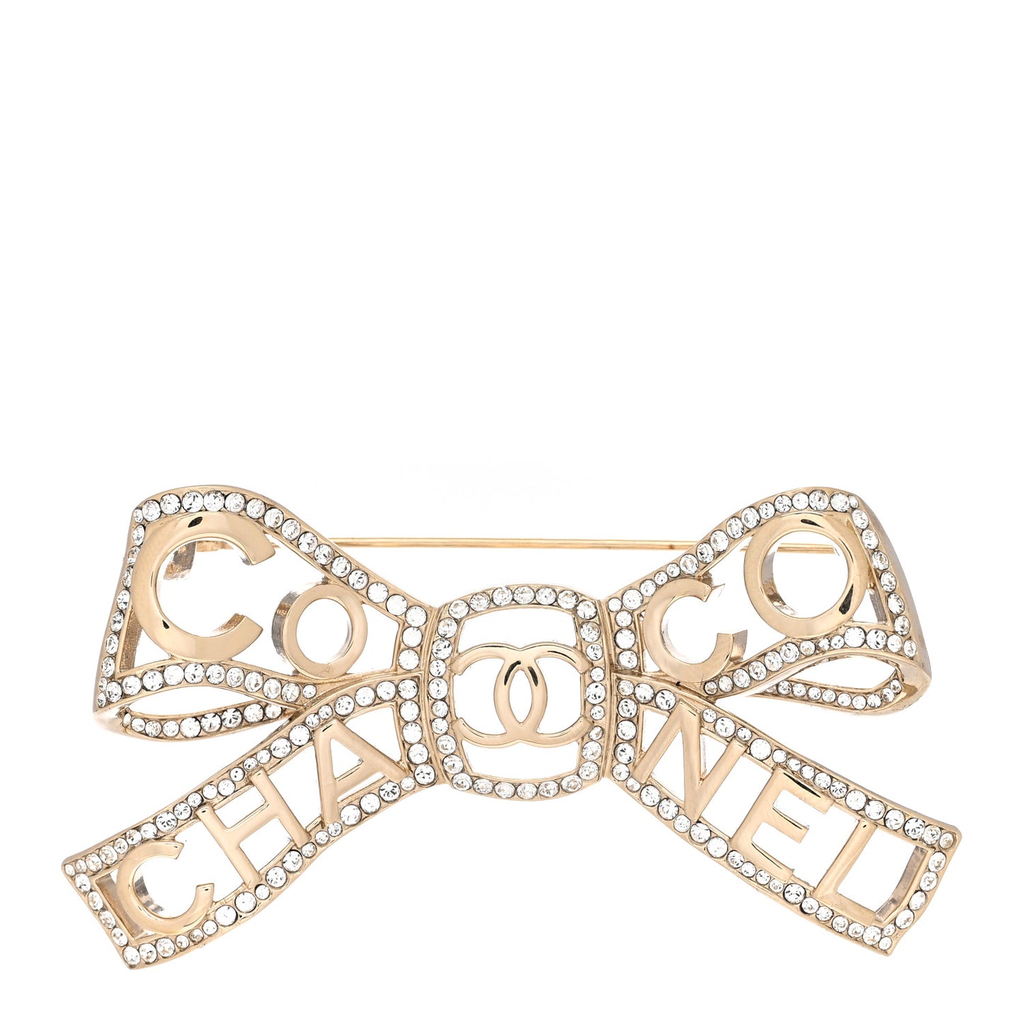 Metal Crystal Bow-tiful CC Brooch Gold