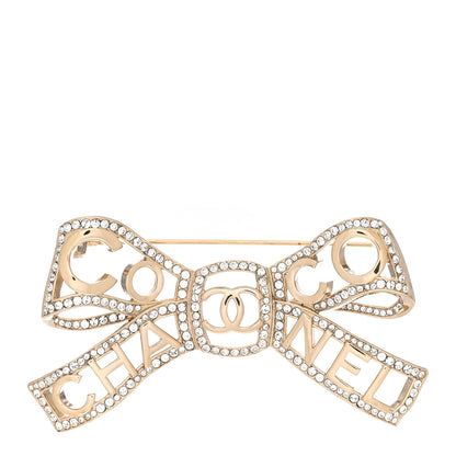 Chanel Metal Crystal Bow-tiful CC Brooch Gold 1 of 4