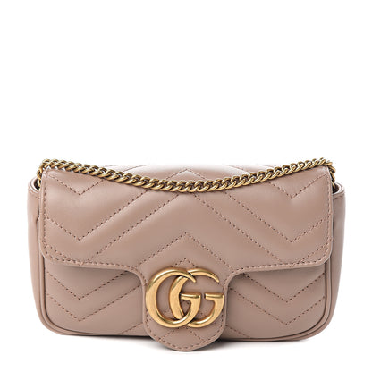 Gucci Calfskin Matelasse Super Mini GG Marmont Shoulder Bag Porcelain Rose 1 of 9