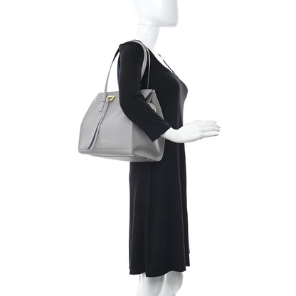 Salvatore Ferragamo Hammered Calfskin Double Handle Medium Amy Tote Grey Navy 2 of 14