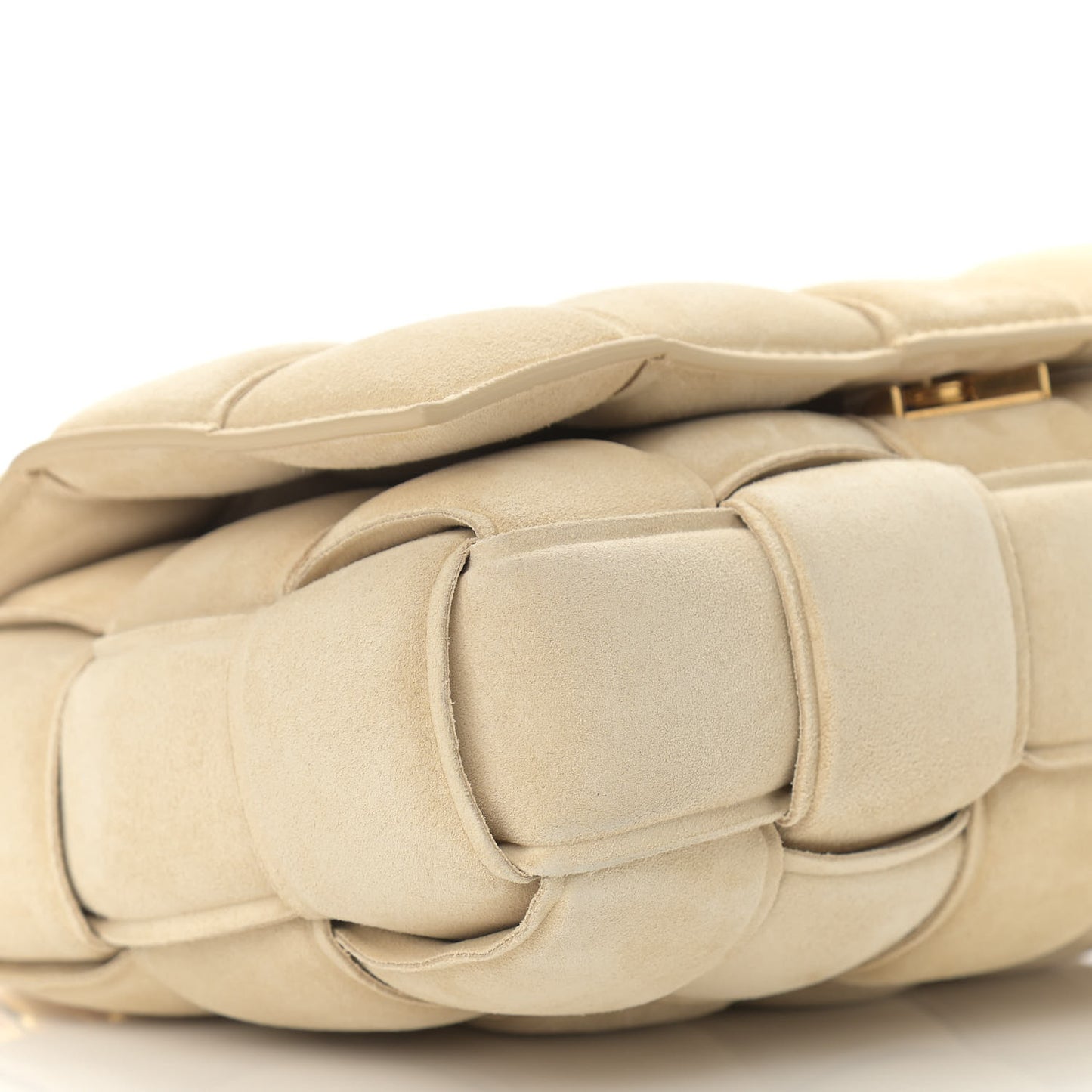 Suede Maxi Intrecciato Padded Chain Cassette Crossbody Bag Sand