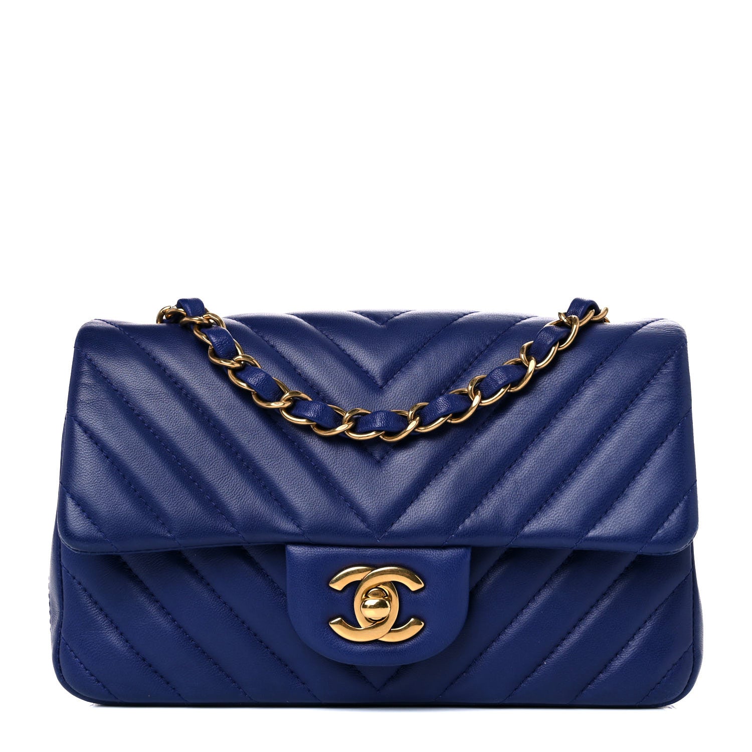 Chanel Lambskin Chevron Quilted Mini Rectangular Flap Blue 1 of 10