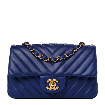 Chanel Lambskin Chevron Quilted Mini Rectangular Flap Blue 1 of 10