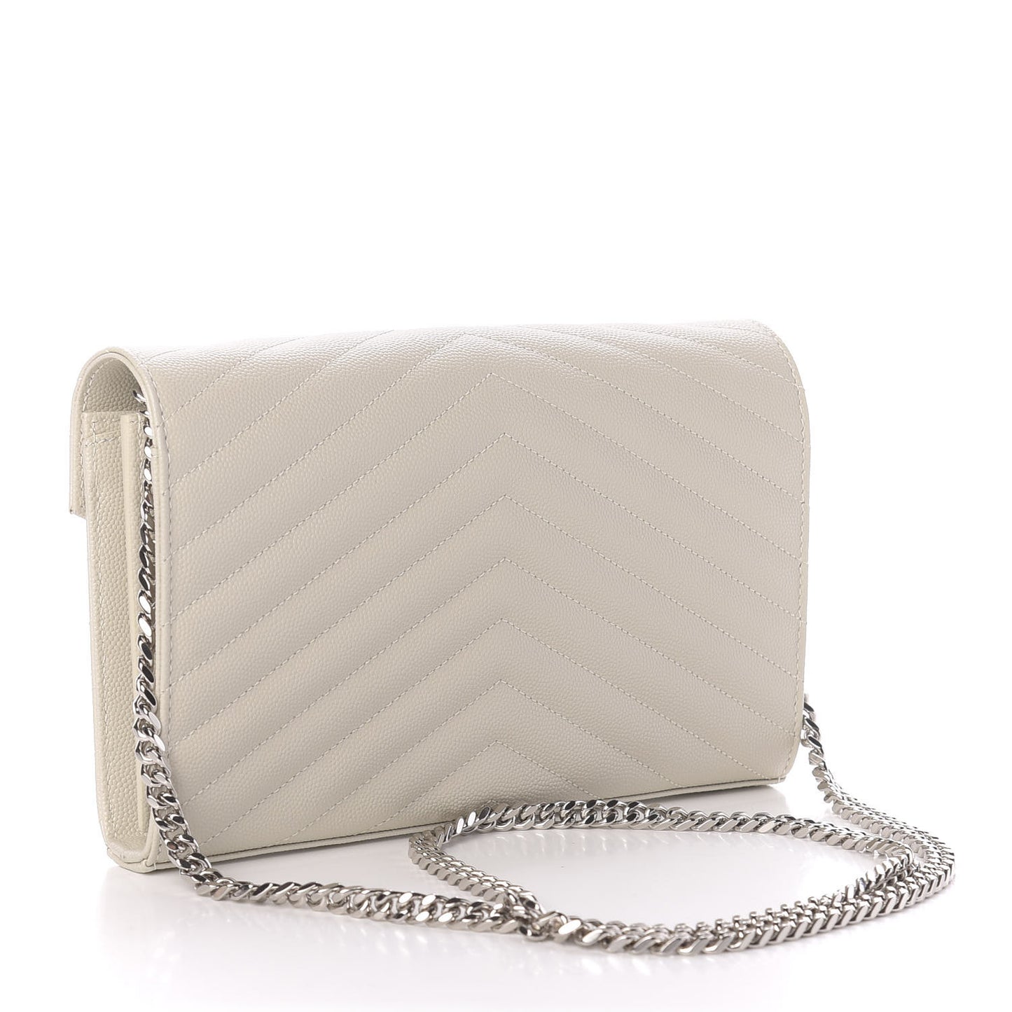 Grain De Poudre Matelasse Chevron Monogram Chain Wallet Icy White