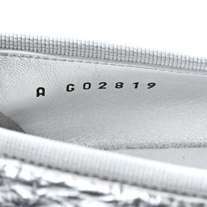 Chanel Laminated Crumpled Lambskin Grosgrain Cap Toe CC Ballerina Flats 41 Silver Black 9 of 11