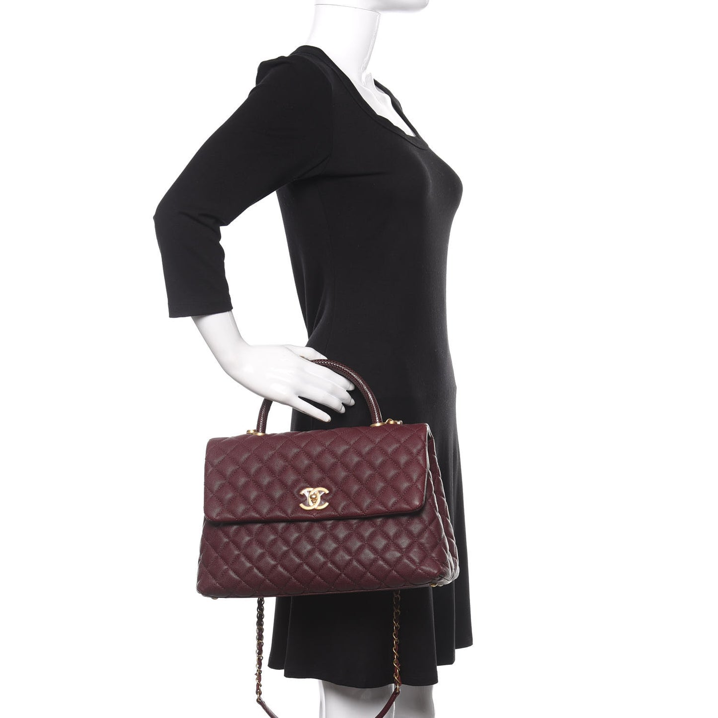 Caviar Lizard Quilted Medium Coco Handle Flap Burgundy