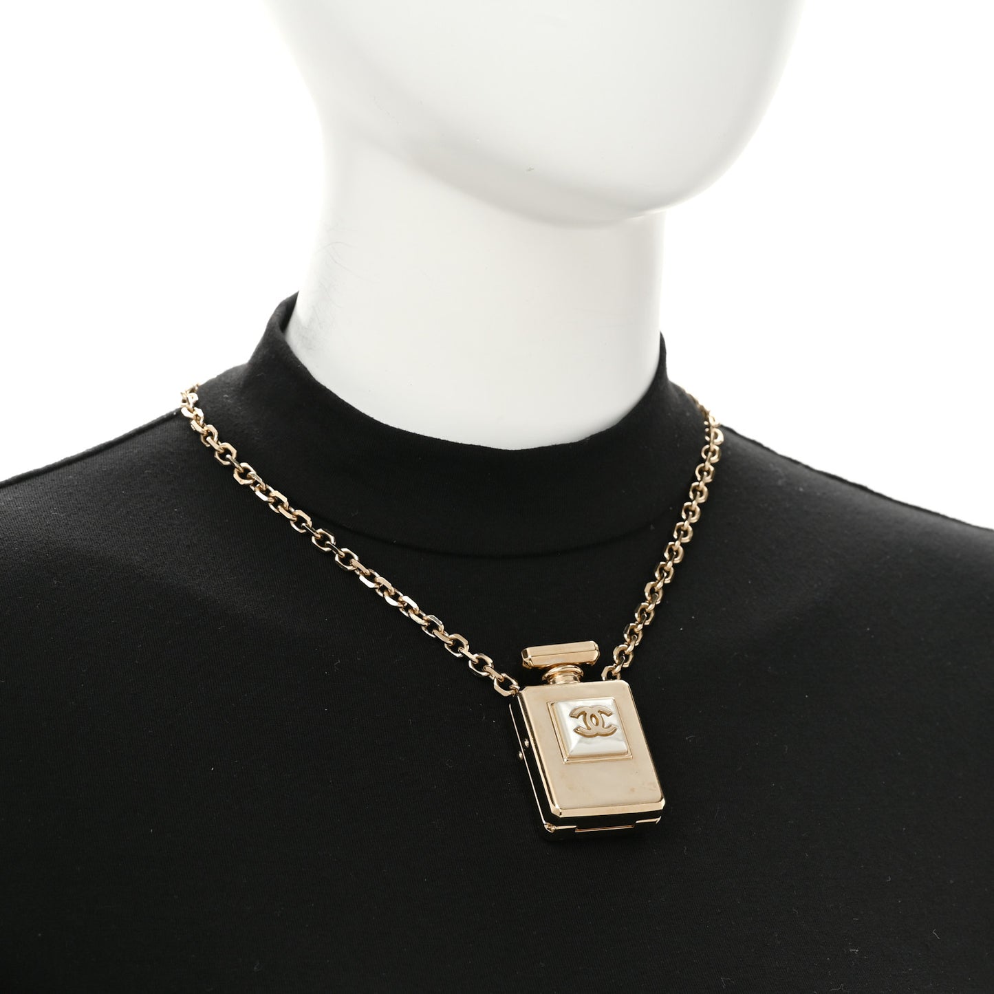Metal Pearl Perfume Bottle CC Locket Necklace Gold