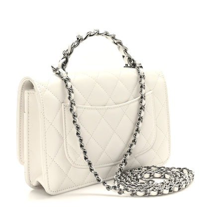 Chanel Shiny Crumpled Calfskin Strass Quilted Top Handle Clutch With Chain White 3 of 11