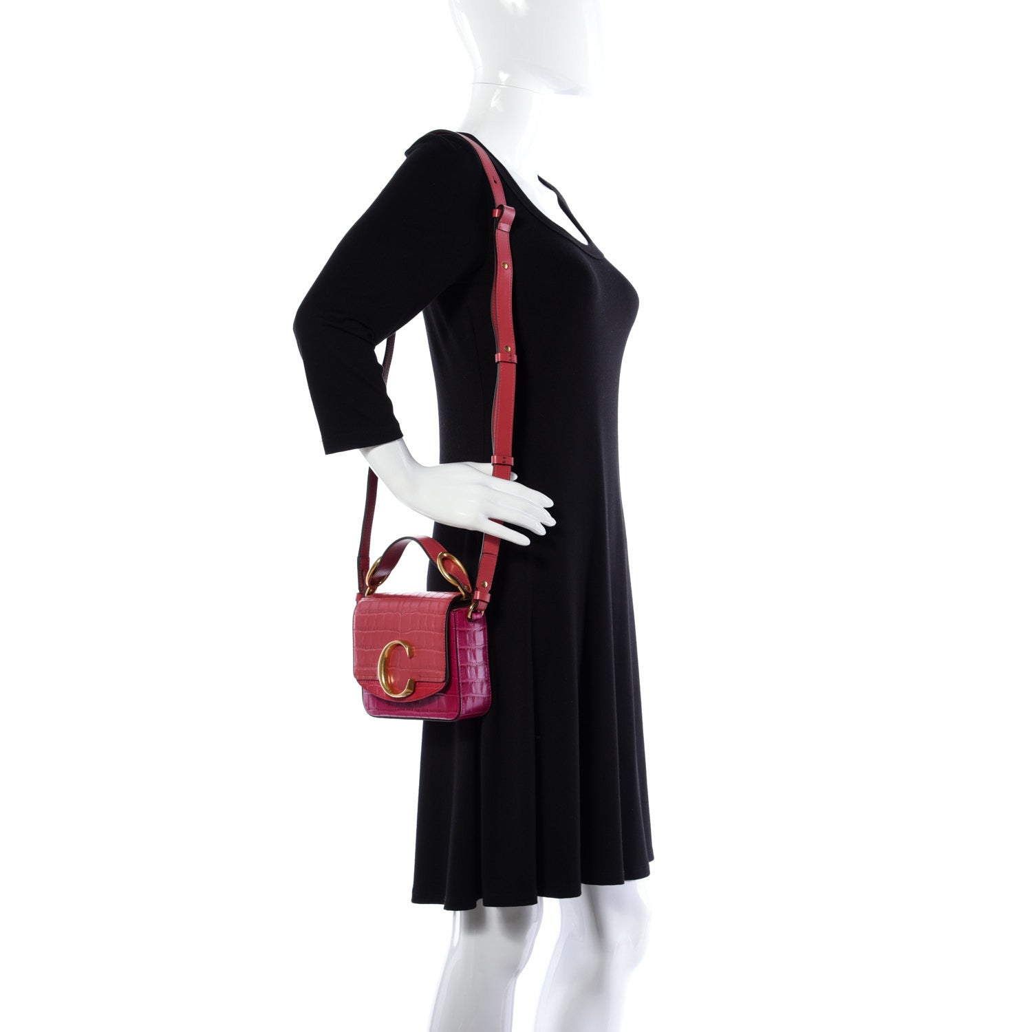 Chloe Calfskin Crocodile Embossed Mini C Double Carry Graphic Pink 2 of 10
