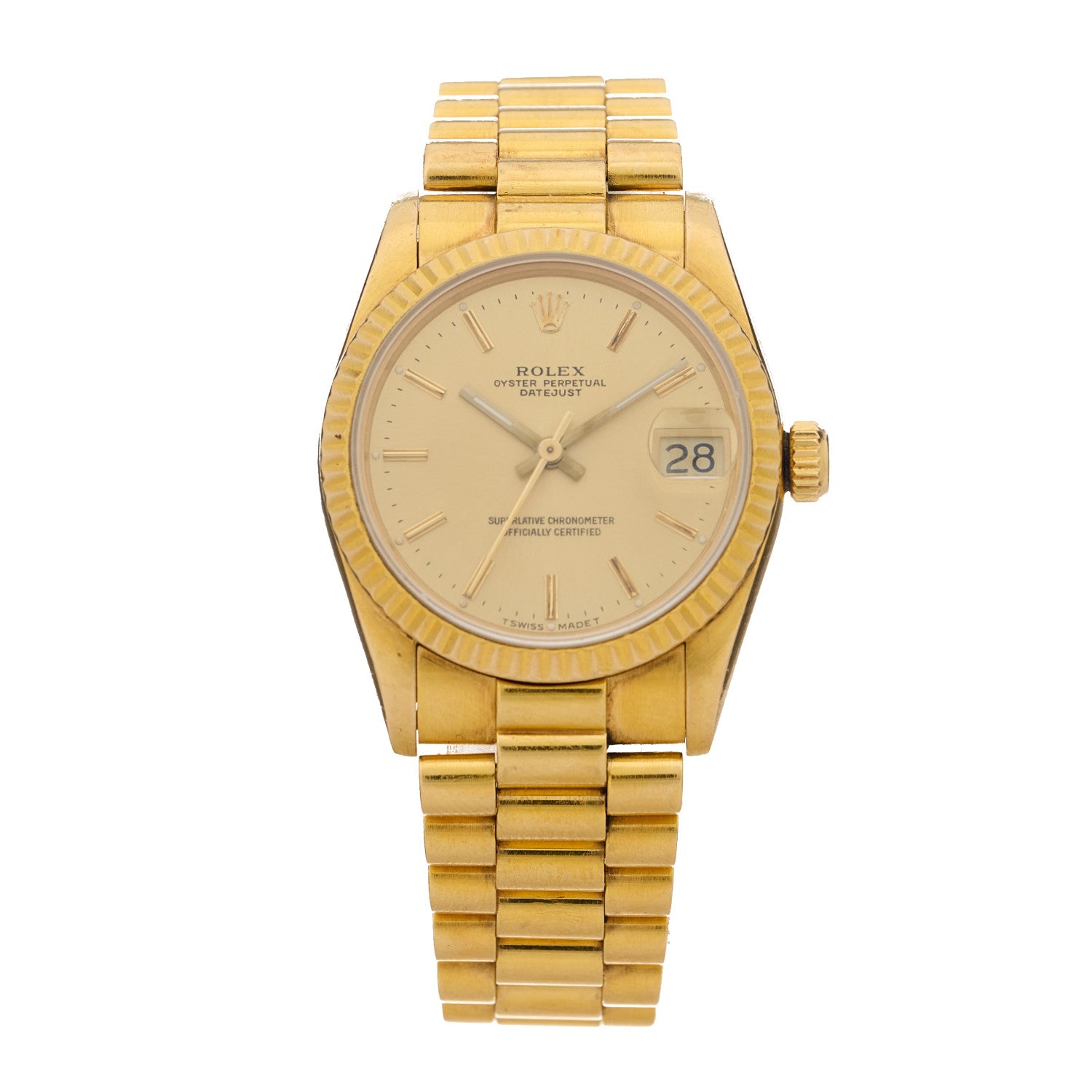 Rolex 18K Yellow Gold 31mm Oyster Perpetual Datejust President Watch Champagne 68278 1 of 4