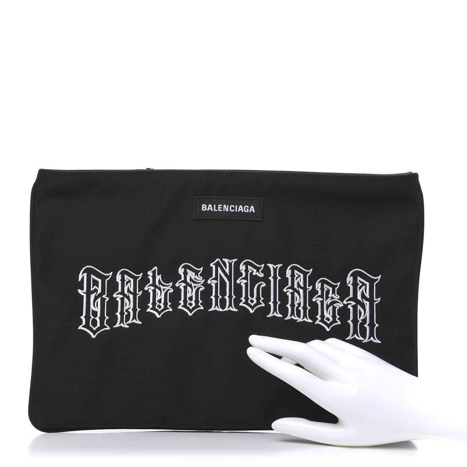 Balenciaga Canvas Tattoo Logo Explorer Zip Pouch Black White 2 of 6