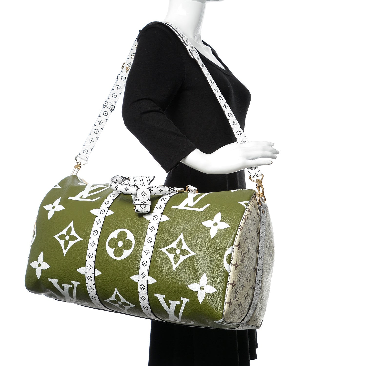 Louis Vuitton Monogram Giant Keepall Bandouliere 50 Kaki Beige 2 of 10
