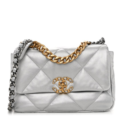 Chanel Metallic Goatskin Quilted Medium Chanel 19 Flap Silver 1 of 10