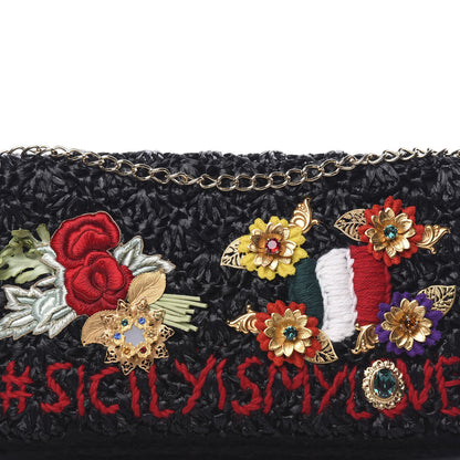 Dolce & Gabbana Woven Raffia Embellished Chain Flap Bag Black Multicolor 8 of 8