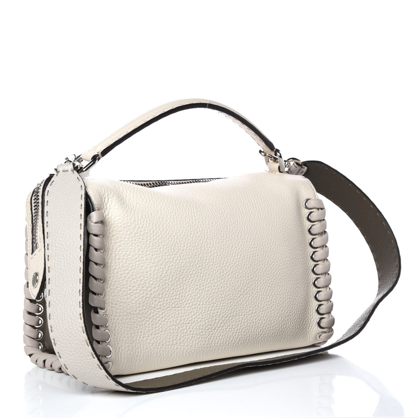 Cuoio Romano Selleria Vitello Dolce Lace Up Lei Boston Tote Camelia Milk Grigio Polvere