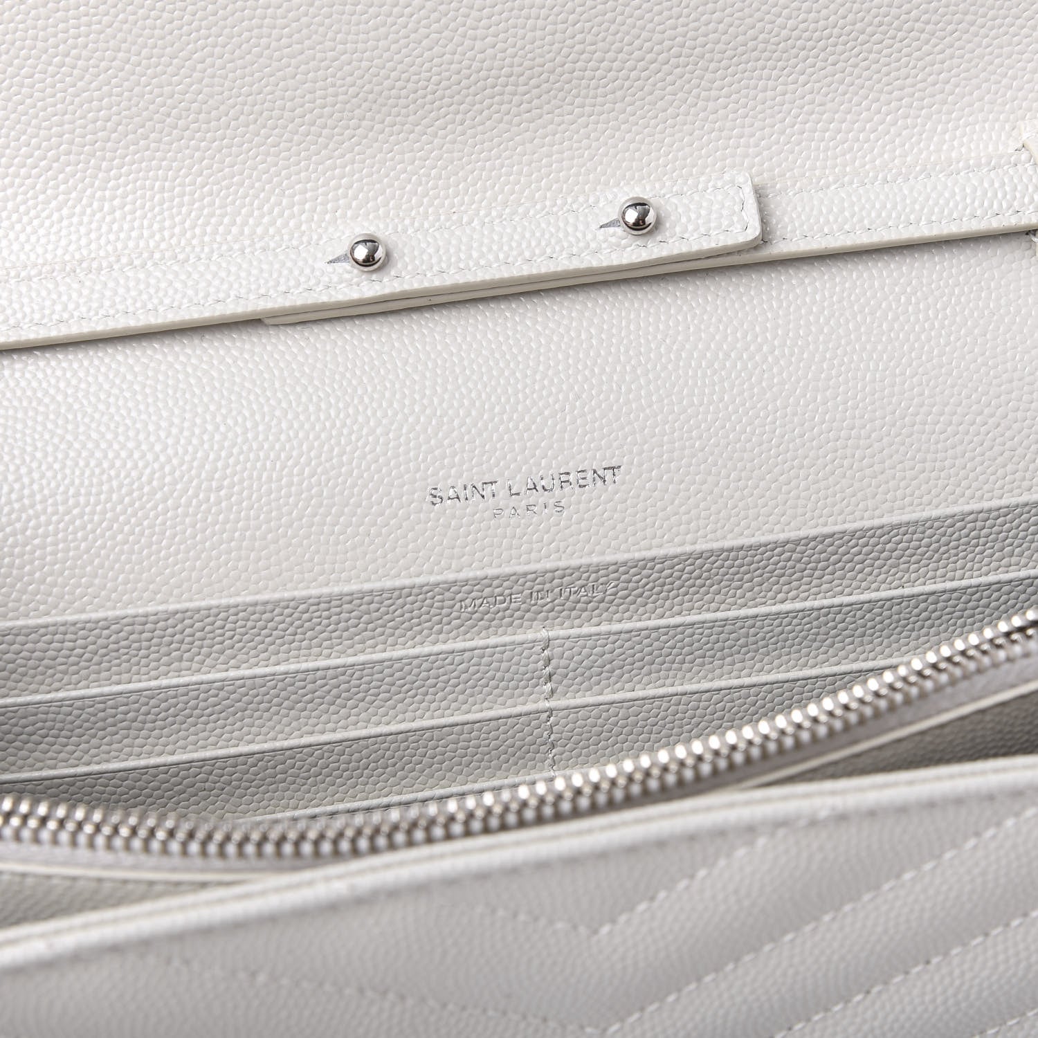 Saint Laurent Grain De Poudre Matelasse Chevron Monogram Chain Wallet Optical White 7 of 9