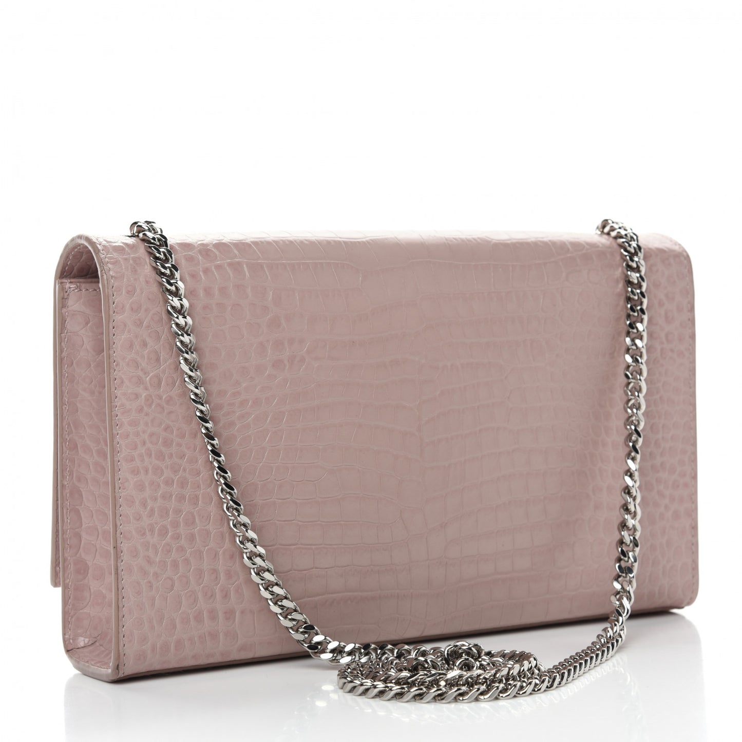 Calfskin Crocodile Embossed Medium Classic Monogram Kate Tassel Satchel Powder Pink