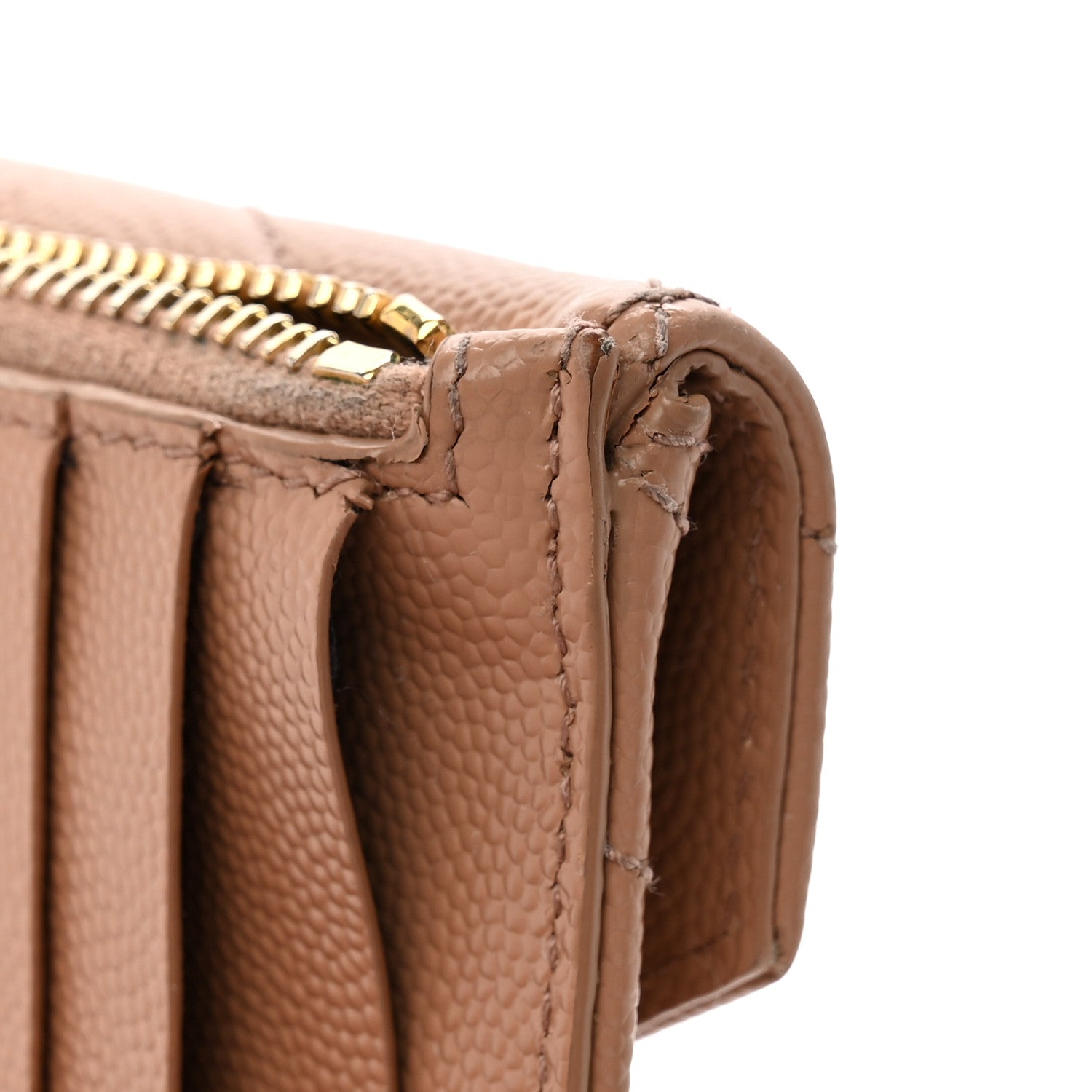 Saint Laurent Grain De Poudre Matelasse Chevron Monogram Compact Wallet Case Dark Beige 9 of 10