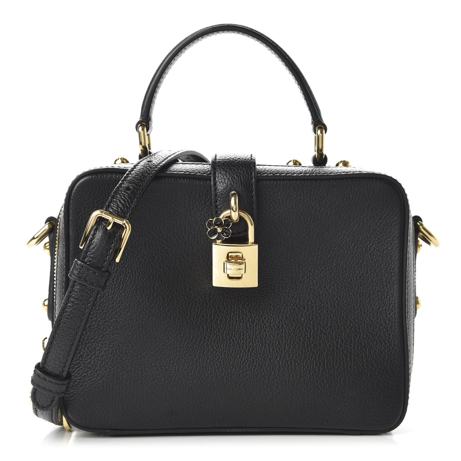Dolce & Gabbana Drummed Calfskin Rosaria Shoulder Bag Black 1 of 9