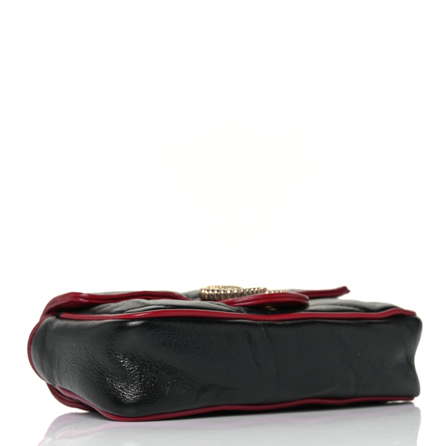 Gucci Vintage Effect Calfskin Matelasse Diagonal Super Mini Torchon GG Marmont Shoulder Bag Black Romantic Cherry 4 of 9