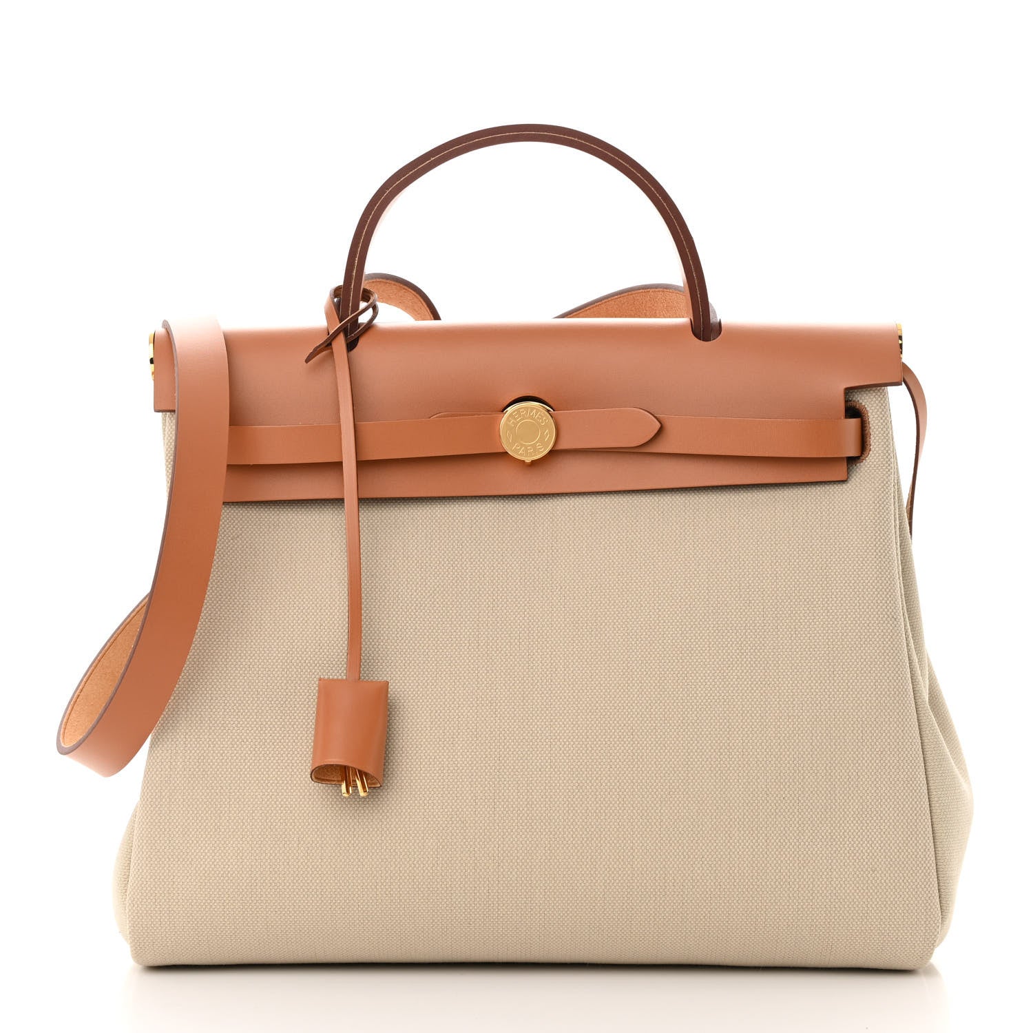 Hermes Military Toile Vache Hunter Herbag Zip Retourne 31 PM Beton Naturel 3 of 12
