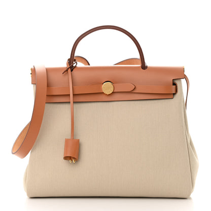 Hermes Military Toile Vache Hunter Herbag Zip Retourne 31 PM Beton Naturel 3 of 12