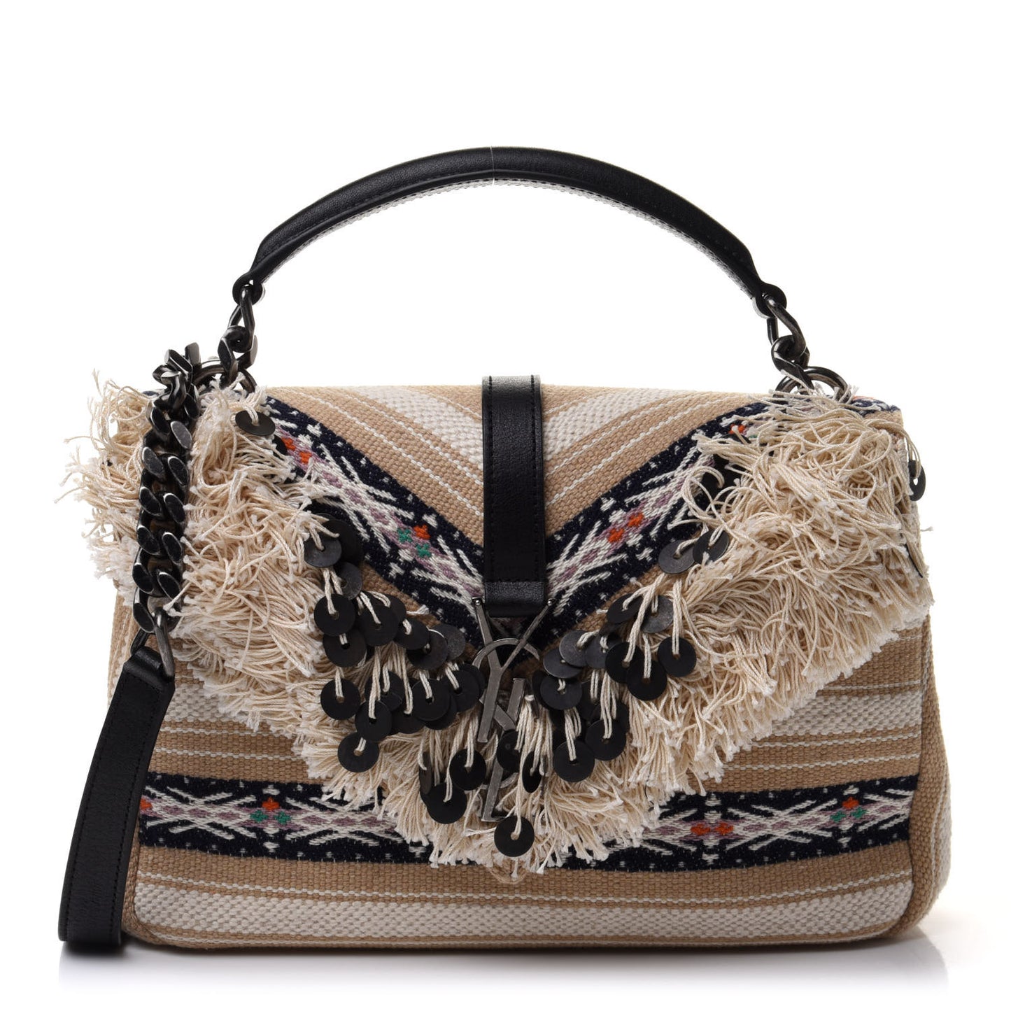 Berber Chevron Tassel Monogram Medium College Bag Black White