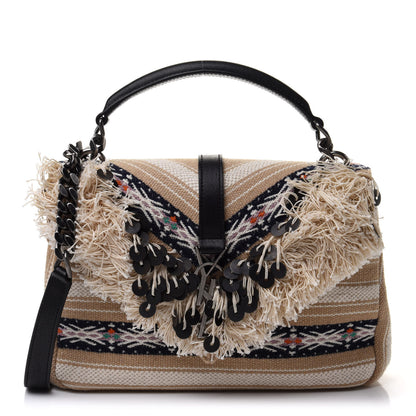 Saint Laurent Berber Chevron Tassel Monogram Medium College Bag Black White 1 of 13