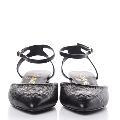 Chanel Goatskin Cap Toe CC Slingback Pumps 36 Black 2 of 10
