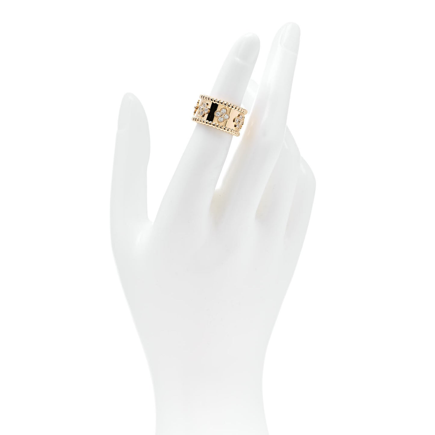 18K Yellow Gold Diamond Perlee Clovers Ring 47 4