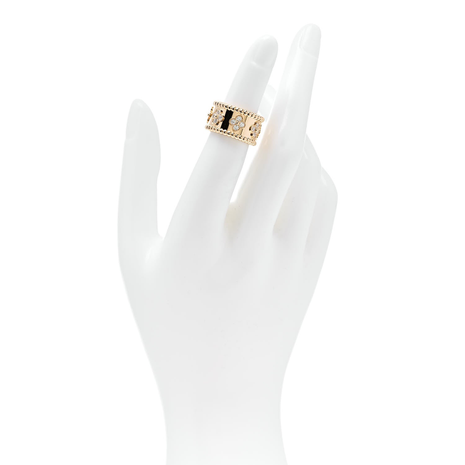 Van Cleef & Arpels 18K Yellow Gold Diamond Perlee Clovers Ring 47 4 2 of 4