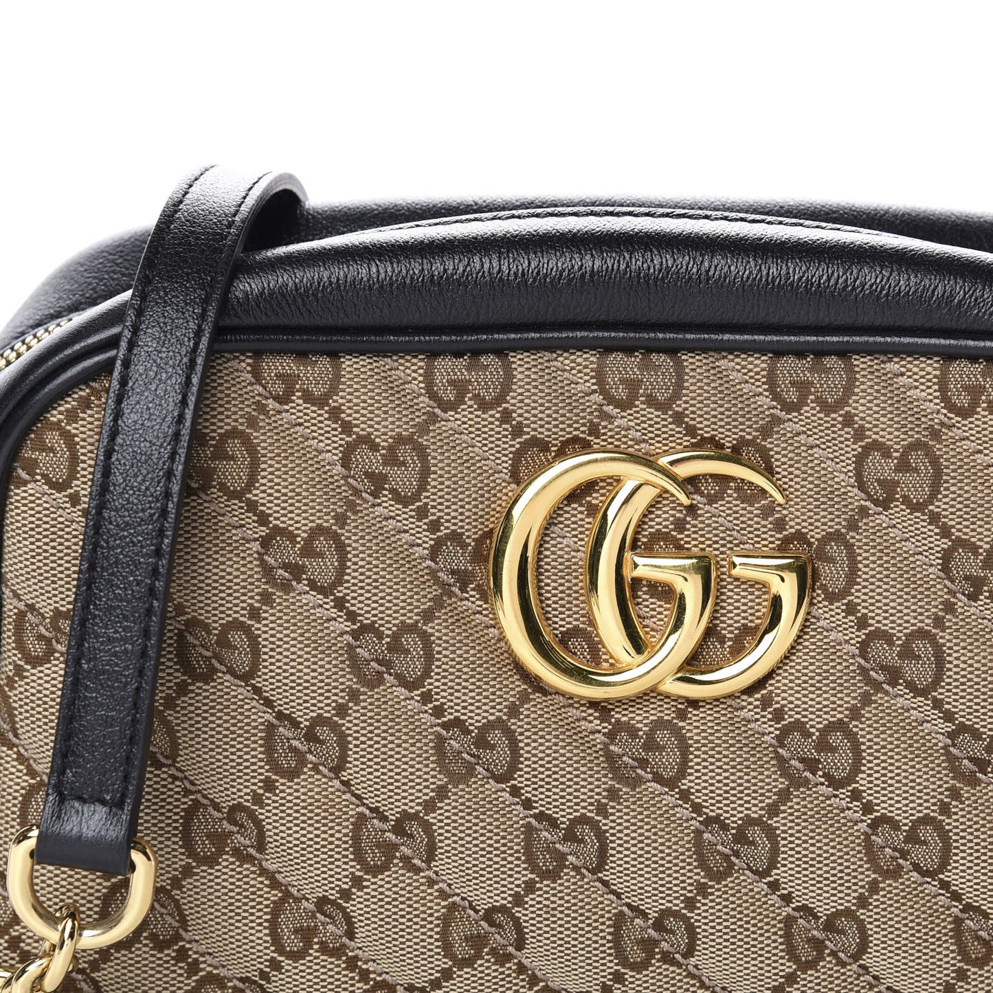Monogram Matelasse Diagonal Small GG Marmont Chain Shoulder Bag Beige Black