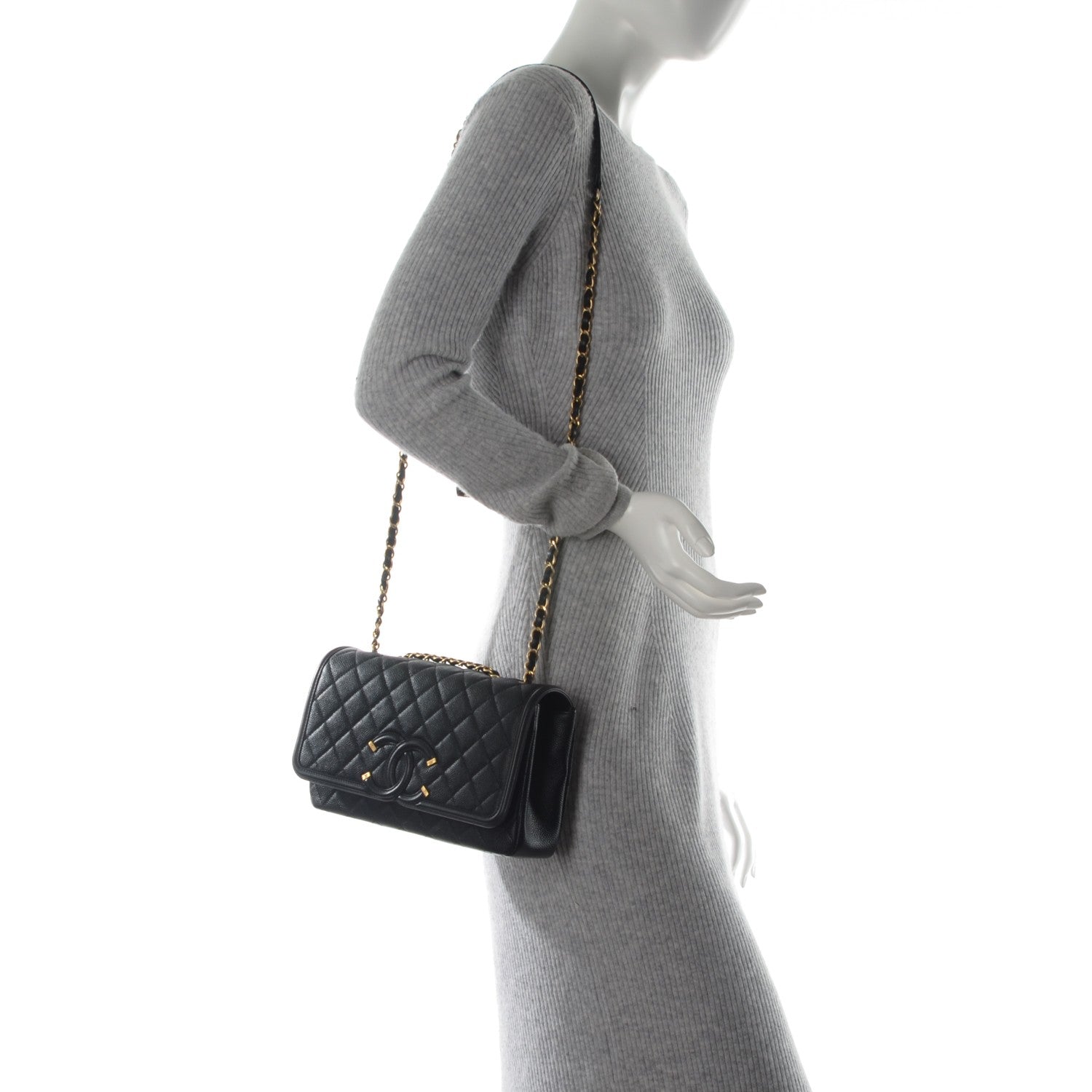Chanel Caviar Quilted Medium CC Filigree Flap Black 2 of 7