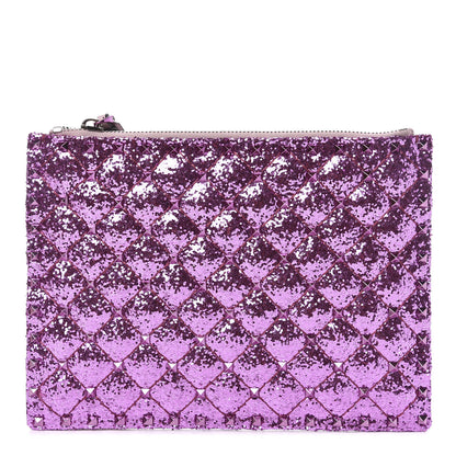 Valentino Garavani Glitter Rockstud Spike Zip Pouch Water Lilac 1 of 6