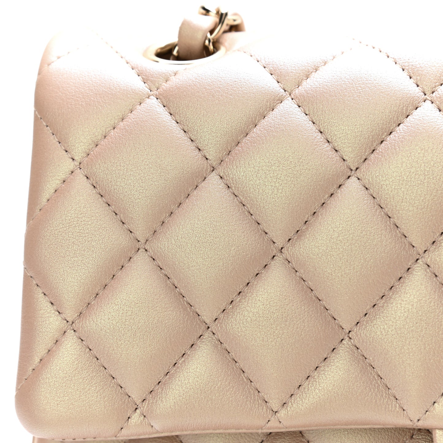 Iridescent Calfskin Quilted Medium Double Flap Beige
