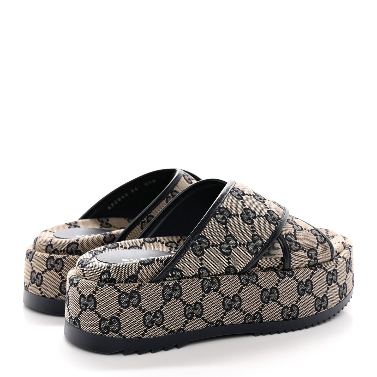 Monogram Criss Cross Platform Slide Sandals 36 Beige Blue