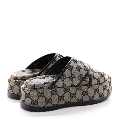 Gucci Monogram Criss Cross Platform Slide Sandals 36 Beige Blue 4 of 9