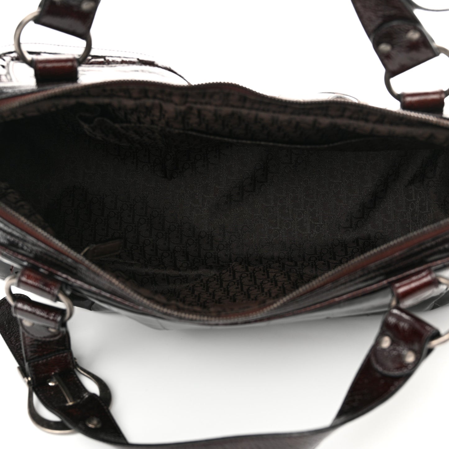 Patent Crocodile Embossed Medium Gaucho Double Saddle Bag Dark Brown