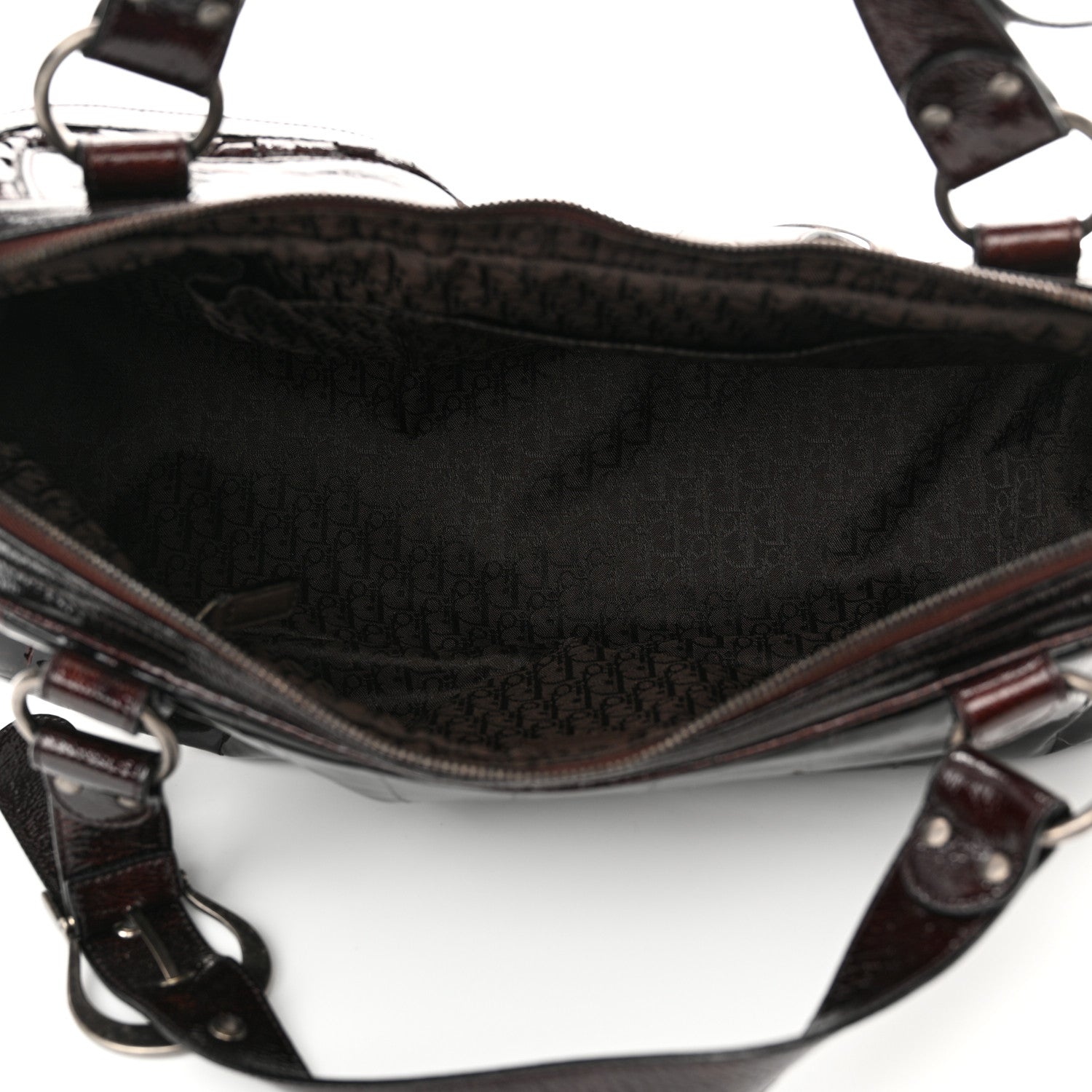 Christian Dior Patent Crocodile Embossed Medium Gaucho Double Saddle Bag Dark Brown 5 of 11