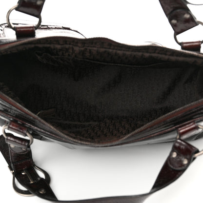 Christian Dior Patent Crocodile Embossed Medium Gaucho Double Saddle Bag Dark Brown 5 of 11