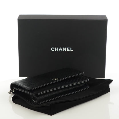 Chanel Caviar Chevron Wallet On Chain WOC Black 4 of 8