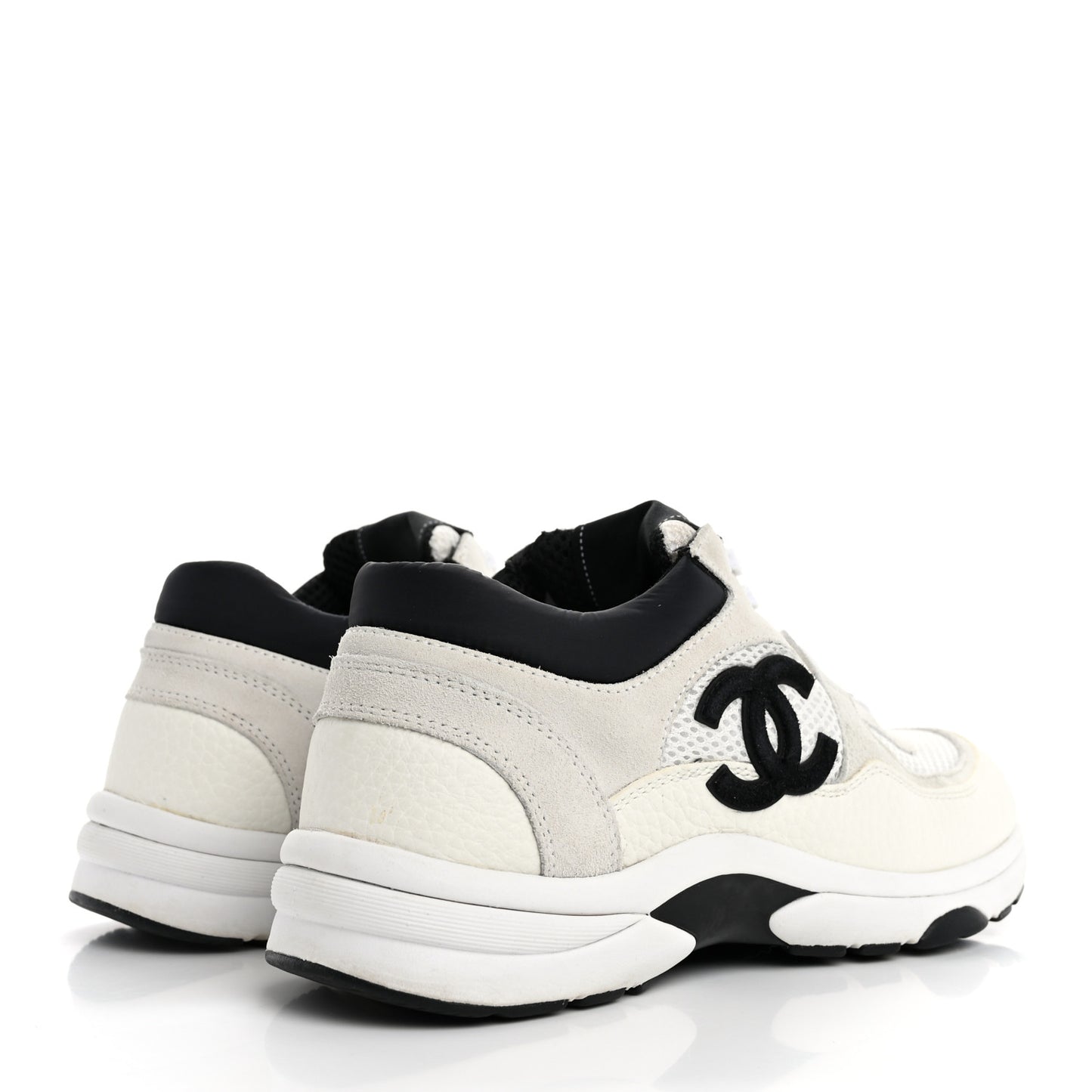 Mesh Suede Calfskin Grained Calfskin Womens CC Sneakers 38 White Black