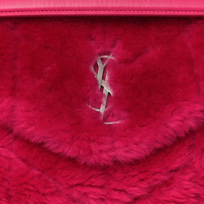 Saint Laurent Merino Shearling Lambskin Quilted Small Loulou Puffer Monogram Chain Satchel Fuchsia 8 of 10